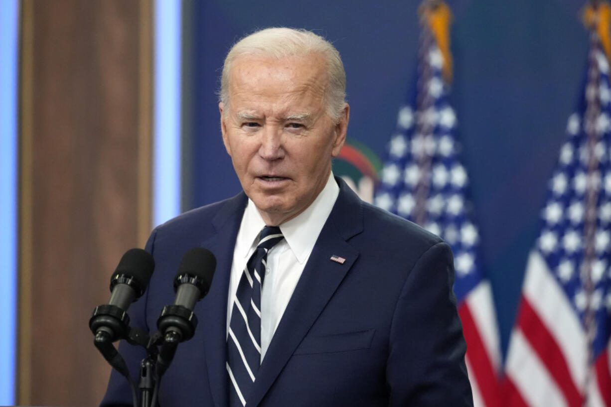 FILE - President Joe Biden speaks on April 12, 2024, in Washington. Ohio lawmakers gathered Tuesday, May 28, 2024, for a rare special session called by Republican Gov. Mike DeWine to pass legislation ensuring Biden appears on the state&rsquo;s fall ballot.