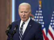 FILE - President Joe Biden speaks on April 12, 2024, in Washington. Ohio lawmakers gathered Tuesday, May 28, 2024, for a rare special session called by Republican Gov. Mike DeWine to pass legislation ensuring Biden appears on the state&rsquo;s fall ballot.