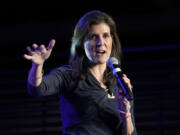 FILE - Republican presidential candidate former UN Ambassador Nikki Haley speaks at a campaign event in Forth Worth, Texas, March 4, 2024. Haley exceeded expectations by becoming the last Republican standing against Donald Trump in the Republican presidential nomination fight, and she still hasn&rsquo;t fallen in line and endorsed her former rival. Some allies believe she may be forced to endorse Trump before the November election to avoid permanently alienating the GOP&rsquo;s hardcore base. But if Haley submits to Trump, she also risks destroying her own coalition.