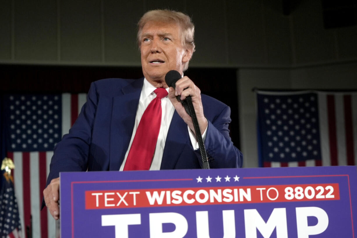 FILE - Republican presidential candidate former President Donald Trump speaks at a campaign rally, May 1, 2024, in Waukesha, Wis. Numbers show that the economy during Trump&rsquo;s presidency has never lived up to his own hype. But polling shows Americans are more confident about his economic leadership than that of President Joe Biden. The question of who can best steer the U.S.