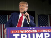 FILE - Republican presidential candidate former President Donald Trump speaks at a campaign rally, May 1, 2024, in Waukesha, Wis. Numbers show that the economy during Trump&rsquo;s presidency has never lived up to his own hype. But polling shows Americans are more confident about his economic leadership than that of President Joe Biden. The question of who can best steer the U.S.