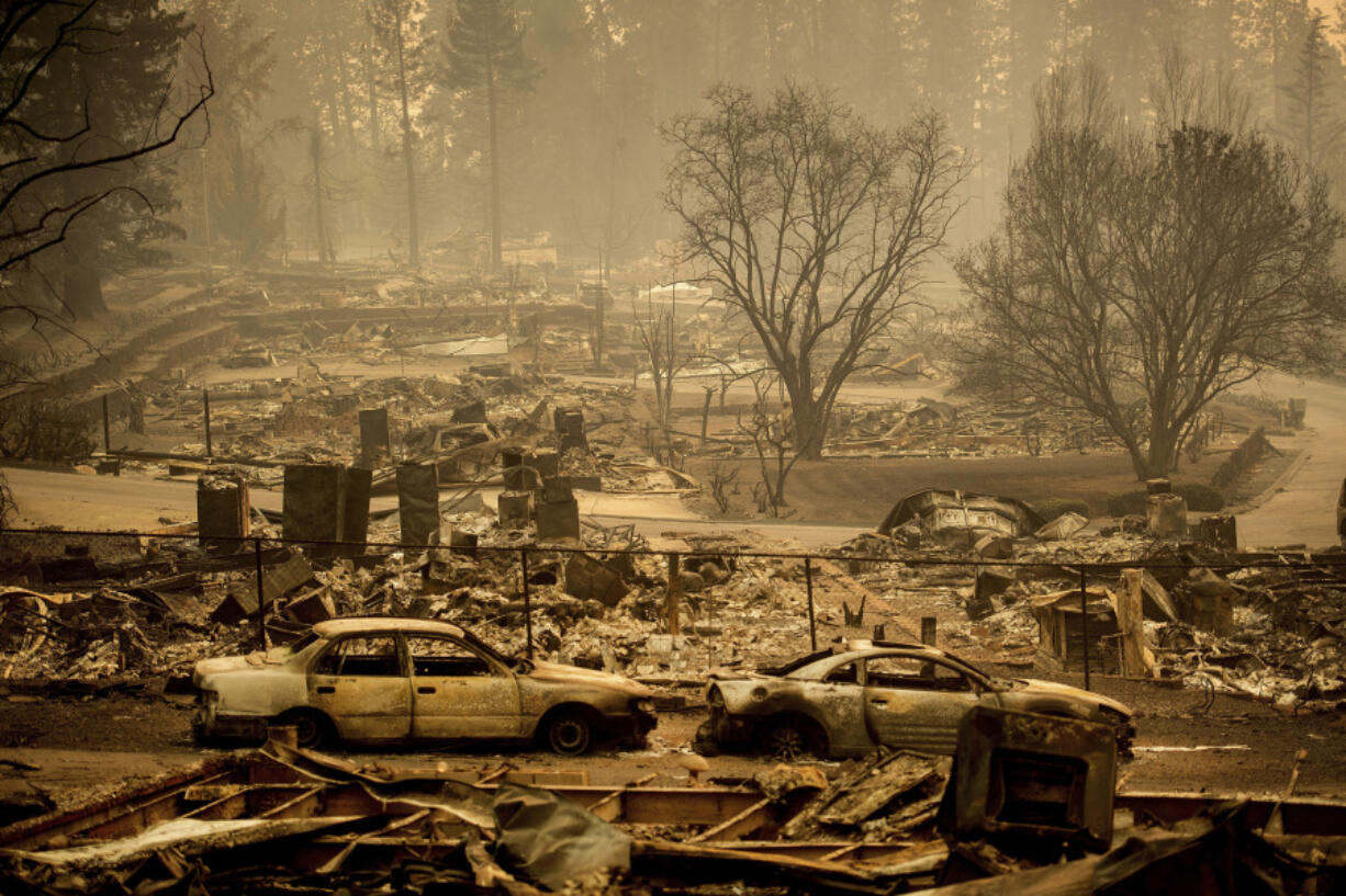 Homes leveled by the Camp Fire line a development Nov. 12, 2018, in Paradise, Calif. New Mexico is standing in for California in a new film as Jamie Lee Curtis&rsquo; production company and others tell the story of a bus driver and a school teacher who rescued students during the deadliest and most destructive wildfire in California&rsquo;s history.