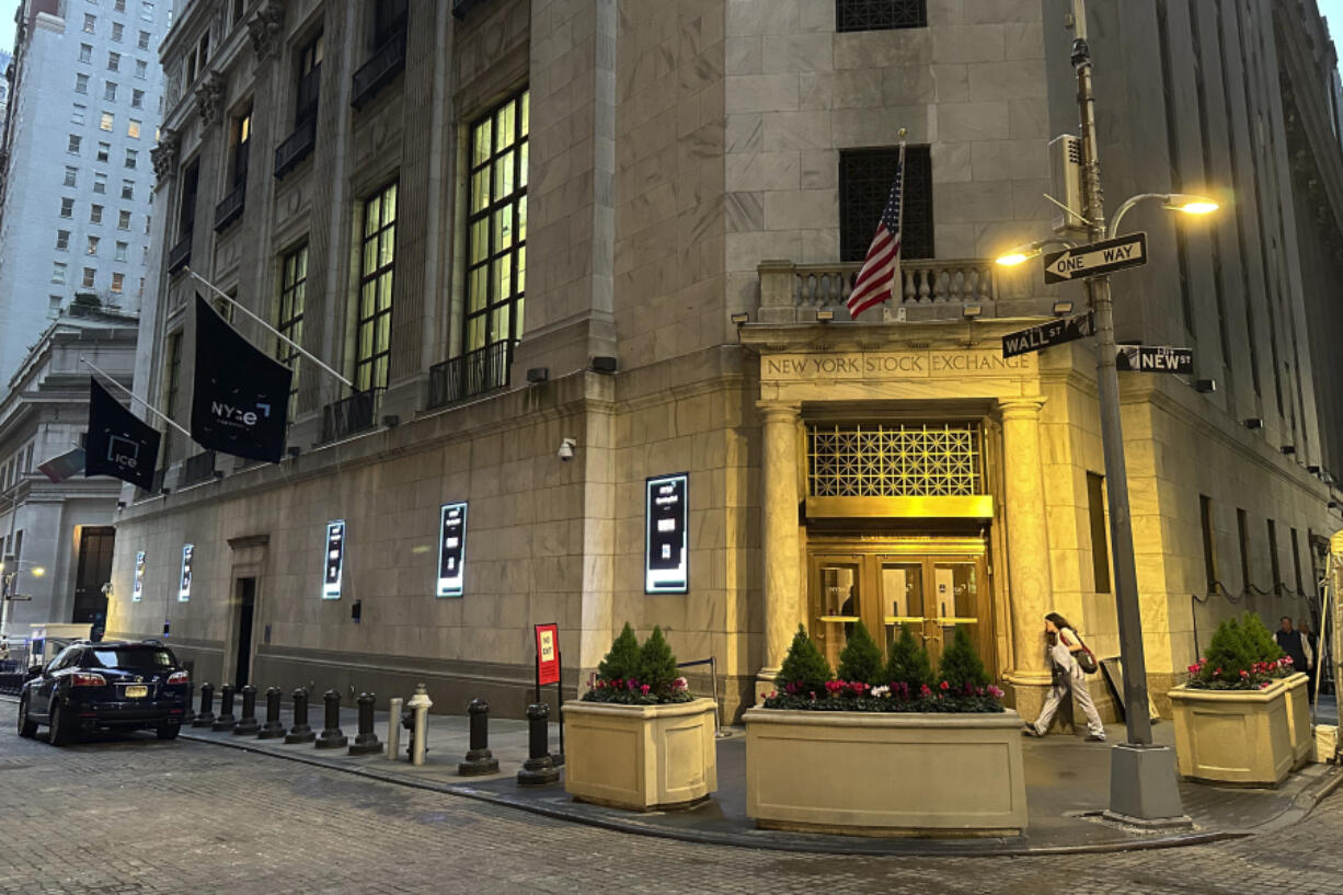 An entrance to the New York Stock Exchange is shown on Wednesday, May 8, 2024, in New York.