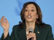 Vice President Kamala Harris speaks during an event at Discovery World Thursday, May 16, 2024, in Milwaukee.