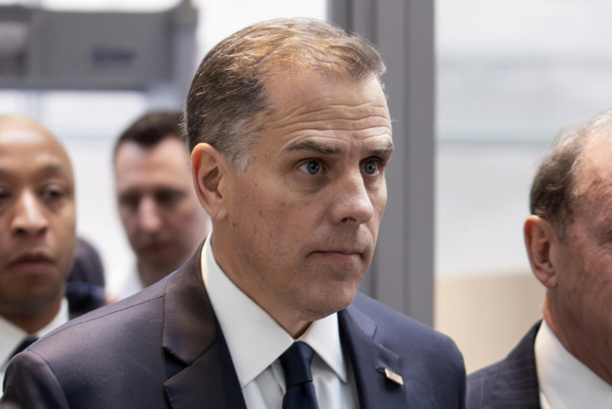 FILE - Hunter Biden arrives for a closed-door deposition on Capitol Hill in Washington, Feb. 28, 2024. Biden attorneys are expected in court Friday, May 24, days before the president&rsquo;s son is expected to stand trial on federal firearms charges in Delaware as his father&rsquo;s reelection campaign unfolds. Biden is charged with lying about his drug use in October 2018 on a form to buy a gun that he kept for about 11 days in Delaware. (AP Photo/J.