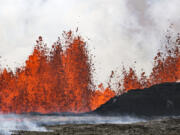 A volcano spews lava in Grindavik, Iceland, Wednesday, May 29, 2024. A volcano in southwestern Iceland is erupting, spewing red streams of lava in its latest display of nature&rsquo;s power. A series of earthquakes before the eruption Wednesday triggered the evacuation of the popular Blue Lagoon geothermal spa. The eruption began in the early afternoon north of Grindavik, a coastal town of 3,800 people that was also evacuated.