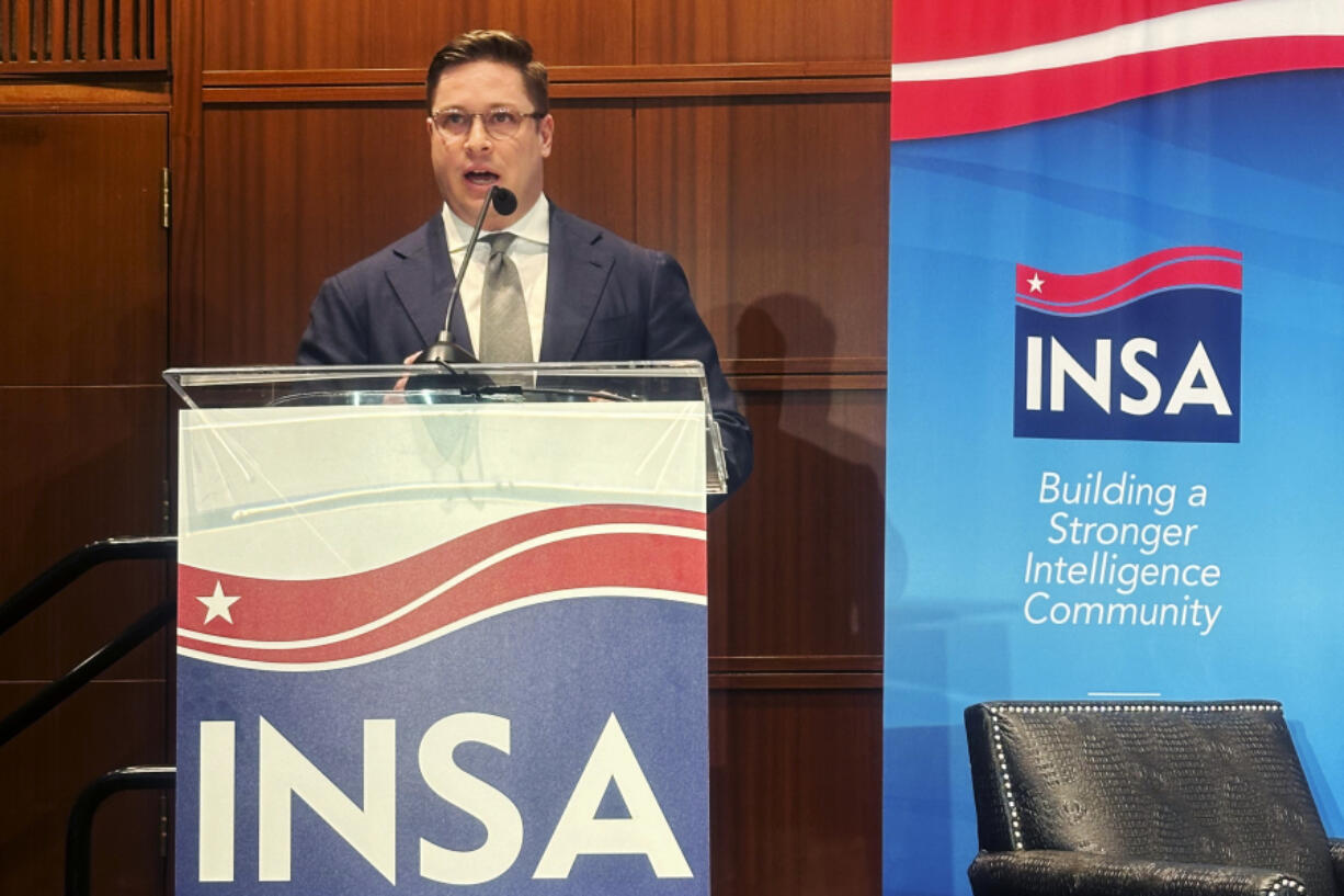 John Beieler, chief AI officer at the Office of the Director of National Intelligence, speaks at a conference of the Intelligence and National Security Alliance on Thursday, April 4 , 2024, in Arlington, Virginia. U.S. intelligence agencies are scrambling to embrace the AI revolution, believing they&rsquo;ll otherwise be smothered by exponential data growth as sensor-generated surveillance tech further blankets the planet.