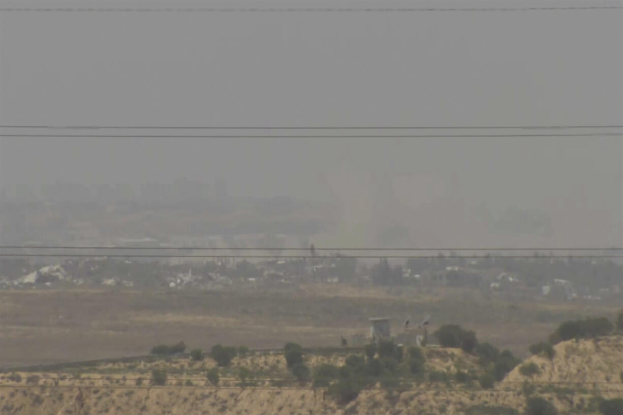 A screenshot taken from AP video showing a general view of northern Gaza as seen from Southern Israel, before it was seized by Israeli officials on Tuesday, May 21, 2024. Israeli officials seized a camera and broadcasting equipment belonging to The Associated Press in southern Israel on Tuesday, accusing the news organization of violating the country&rsquo;s new ban on Al Jazeera. Shortly before the equipment was seized, it was broadcasting a general view of northern Gaza.