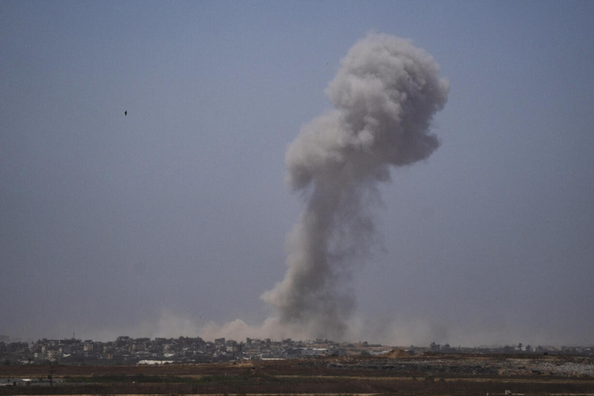 Smoke billows after an explosion in the Gaza Strip, as seen from southern Israel Tuesday, May 21, 2024.