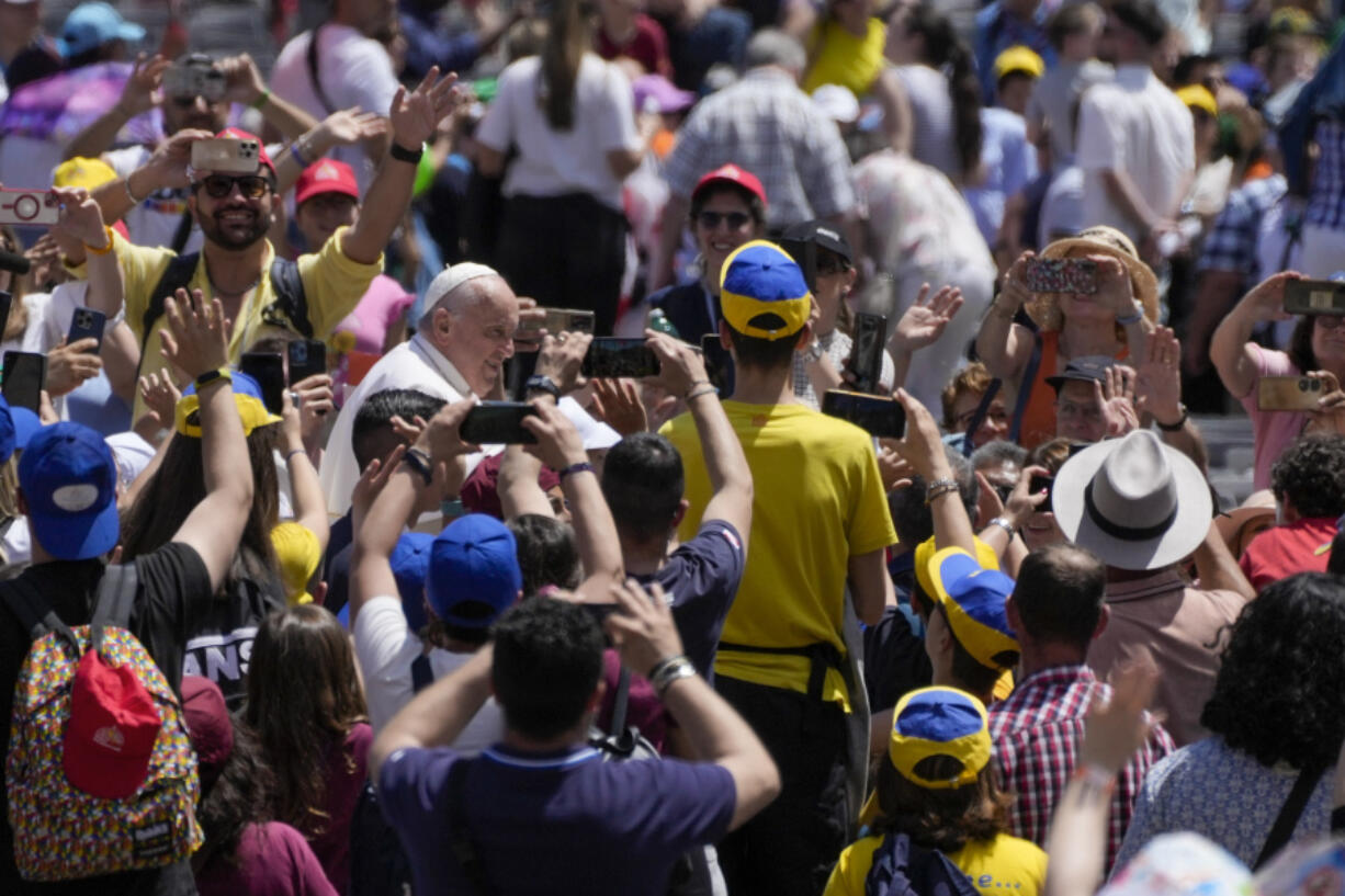 Pope Francis tours St.Peter&rsquo;s Square at the Vatican after he presided over a mass for the World Children Day, Sunday, May 26, 2024.