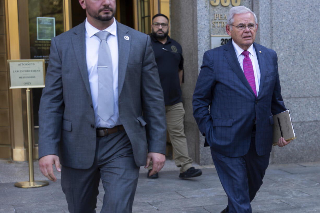 Sen. Robert Menendez, D-N.J., leaves federal court, Tuesday, May 21, 2024, in New York.