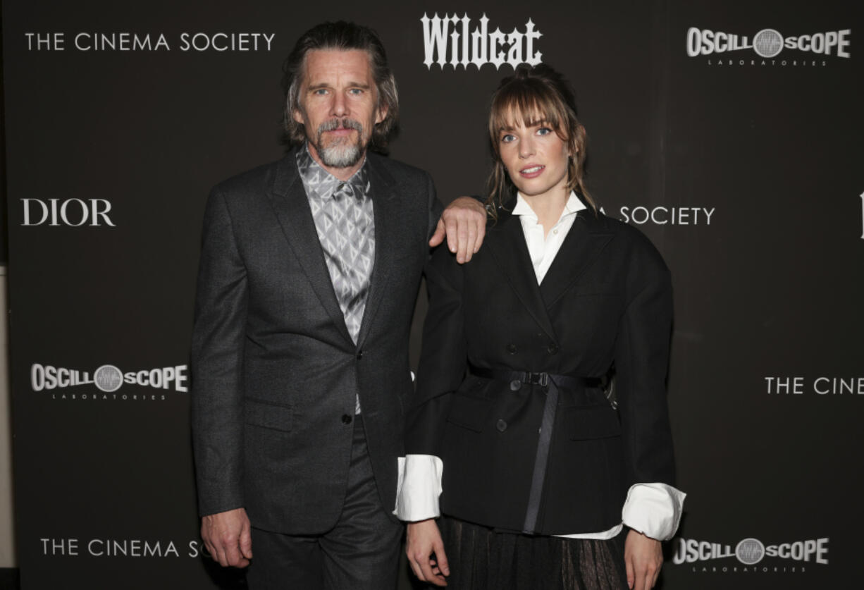 Ethan Hawke, left, and Maya Hawke attend the premiere of &ldquo;Wildcat&rdquo;, hosted by Dior and The Cinema Society, at the Angelika Film Center on Thursday, April 11, 2024, in New York.