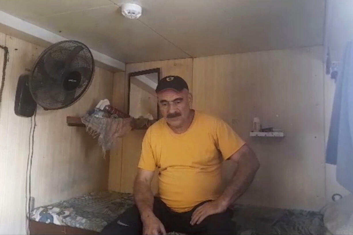 This image from video provided by Abdul Nasser Saleh shows him in his bedroom aboard the cargo ship Al-Maha at the seaport of Jeddah, Saudi Arabia, in January 2024. Saleh says he rarely got a good night&rsquo;s sleep during the near-decade he spent working without pay on a cargo ship abandoned by its owner at ports along the Red Sea.