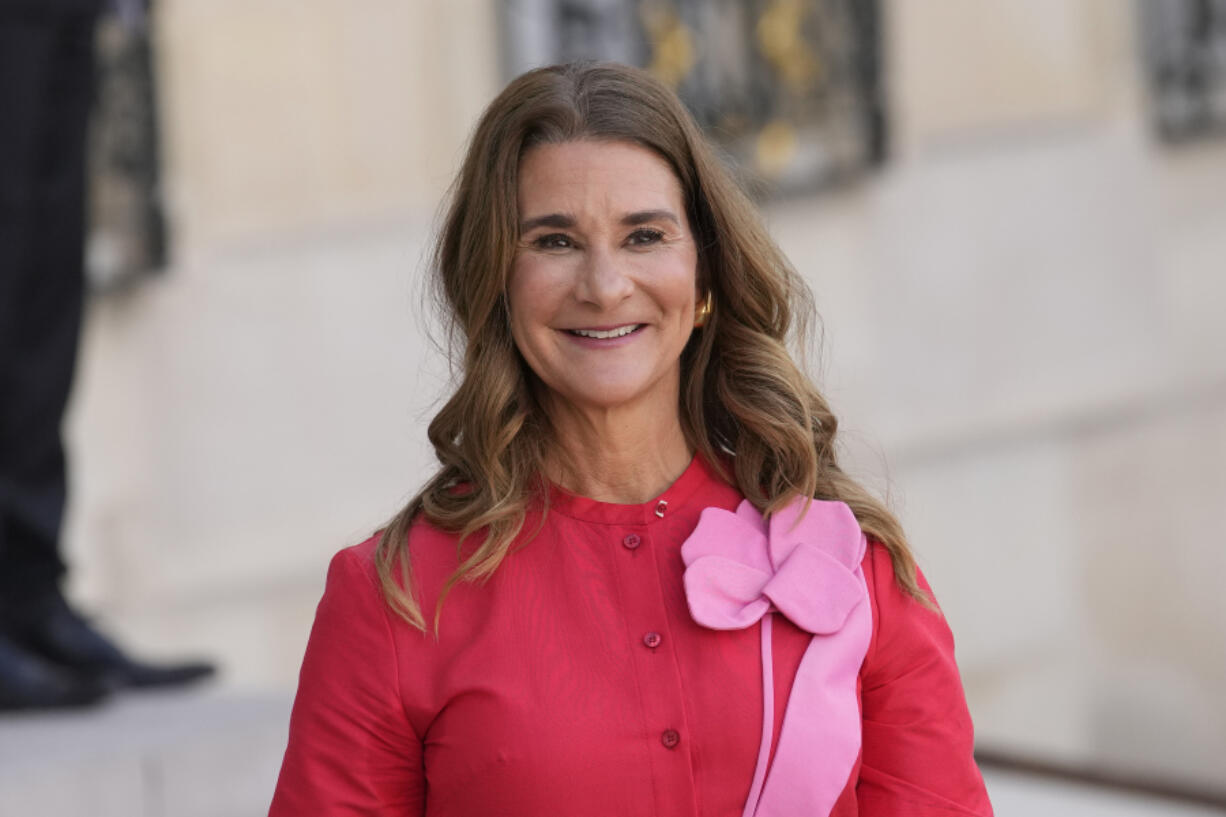 FILE - Co-chair of the Bill &amp; Melinda Gates Foundation Melinda French Gates smiles as she leaves the Elysee Palace, June 23, 2023, in Paris. Melinda French Gates will step down as co-chair of the Bill &amp; Melinda Gates Foundation, the nonprofit shone of the largest philanthropic foundations in the world that she helped her ex-husband Bill Gates found more than 20 years ago.