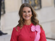 FILE - Co-chair of the Bill &amp; Melinda Gates Foundation Melinda French Gates smiles as she leaves the Elysee Palace, June 23, 2023, in Paris. Melinda French Gates will step down as co-chair of the Bill &amp; Melinda Gates Foundation, the nonprofit shone of the largest philanthropic foundations in the world that she helped her ex-husband Bill Gates found more than 20 years ago.