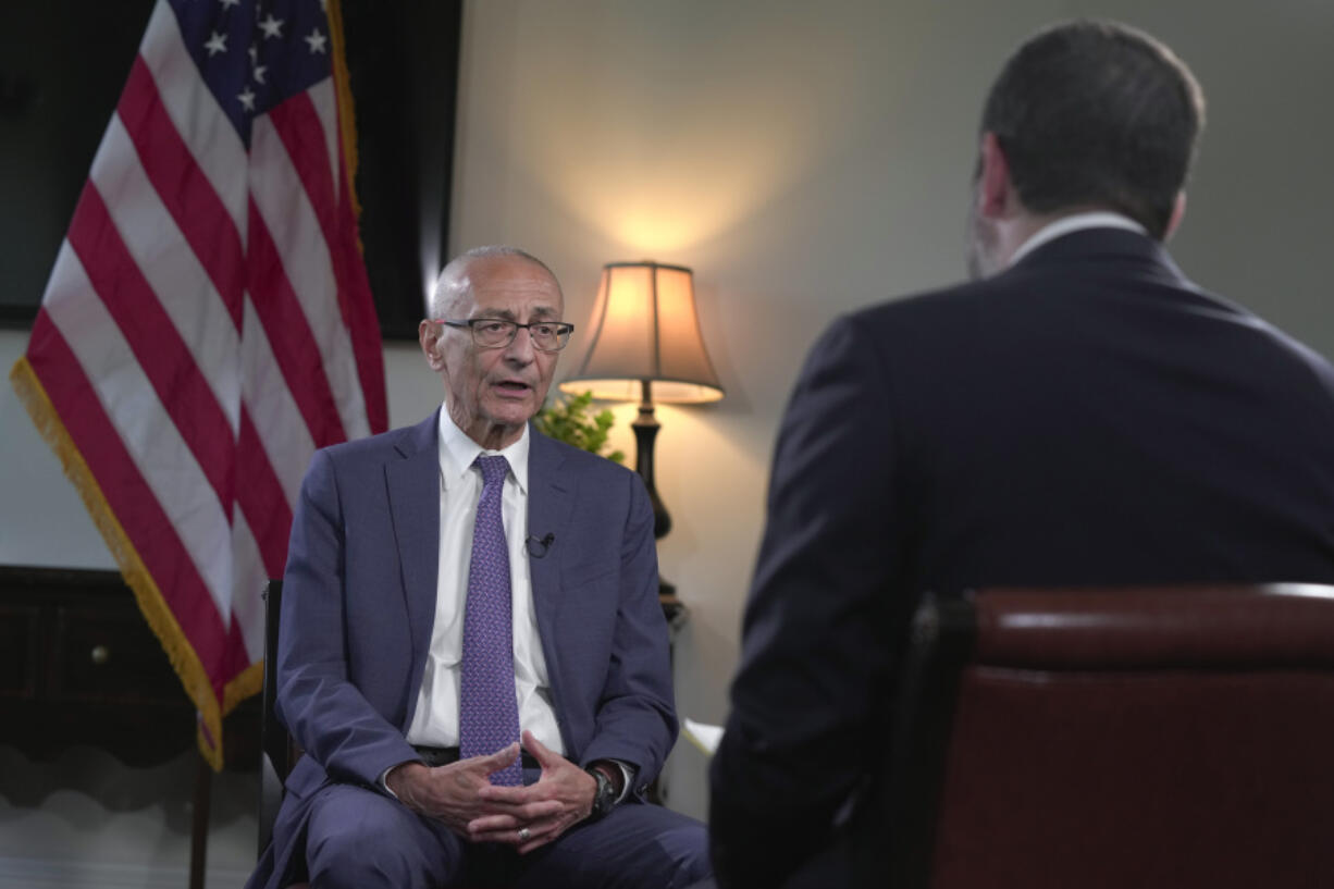 President Joe Biden&rsquo;s top climate diplomat John Podesta speaks during an interview with The Associated Press at the Eisenhower Executive Office Building on the White House complex in Washington, Wednesday, May 29, 2024.