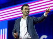 FILE - Vivek Ramaswamy speaks during the Conservative Political Action Conference, CPAC 2024, at National Harbor, in Oxon Hill, Md., Saturday, Feb. 24, 2024. Ramaswamy had purchased a 7.7% stake in Buzzfeed, the Pulitzer Prize winning digital media outlet that went into restructuring last year. Shares skyrocketed more than 50% before the market open on Wednesday, May 22.