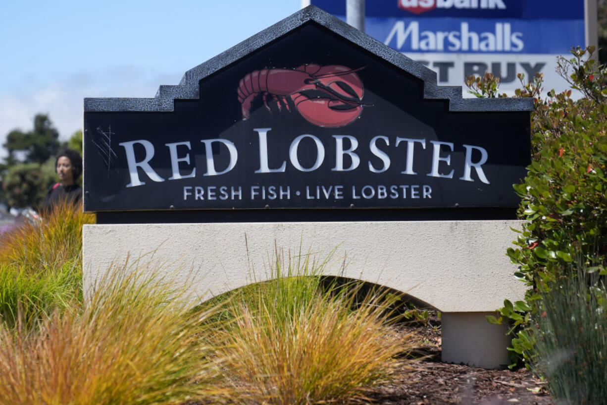 A sign for a Red Lobster restaurant is shown in San Bruno, Calif., Tuesday, May 14, 2024.