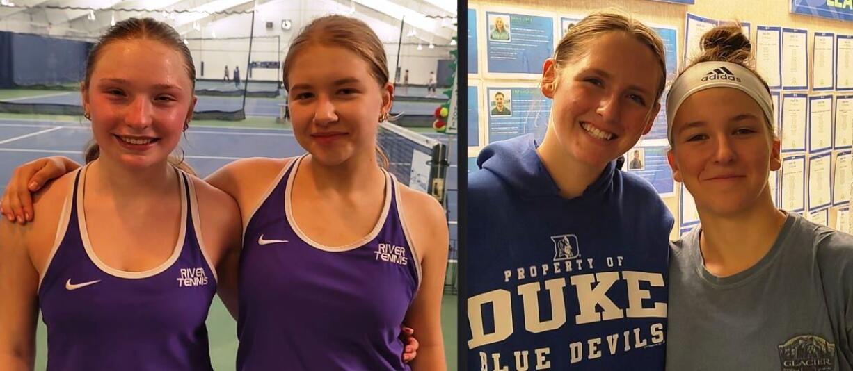 Columbia River tennis players (from left) Jenny Serebriakova, Emma Lungwitz, Sydney Dreves and Annie Morgan helped the Rapids win the 2A state team title on Saturday, May 25, 2024, at Seattle.