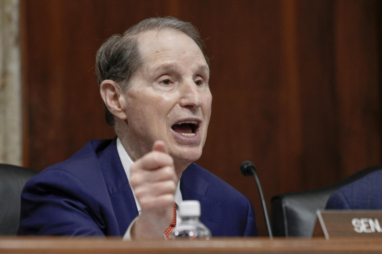 Sen. Ron Wyden, D-Ore., asks a question during a Senate Energy and Natural Resources Committee hearing to examine the president&rsquo;s proposed 2025 Department of the Interior budget on Capitol Hill Thursday, May 2, 2024, in Washington.