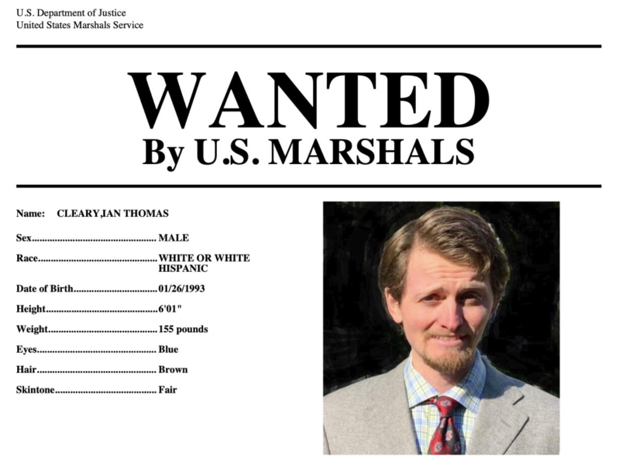 FILE - This wanted poster provided by the U.S. Marshals shows Ian Cleary, of Saratoga, Calif. U.S. marshals have been leading the two-year search for Cleary since prosecutors charged him with sexually assaulting a young woman in 2013 at Gettysburg College. Cleary, accused of sexually assaulting a Pennsylvania college student in 2013 and later sending her a Facebook message that said, &ldquo;So I raped you,&rdquo; has been detained in France after a three-year search. (U.S.