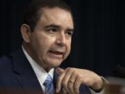 FILE - Rep. Henry Cuellar, D-Texas, speaks during a hearing of the Homeland Security Subcommittee of the House Committee on Appropriations with Homeland Security Secretary Alejandro Mayorkas on Capitol Hill, April 10, 2024, in Washington. In a statement released Friday, May 3, Cuellar denied any wrongdoing amid reports of pending indictments related to the former Soviet republic of Azerbaijan.