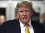 Former President Donald Trump speaks following the day&rsquo;s proceedings in his trial Tuesday, May 21, 2024, in Manhattan Criminal Court  in New York. (Michael M.