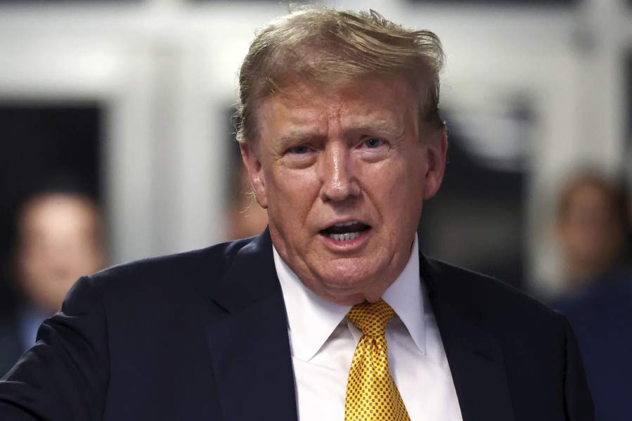 Former President Donald Trump speaks following the day&rsquo;s proceedings in his trial Tuesday, May 21, 2024, in Manhattan Criminal Court  in New York. (Michael M.