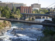 Early evening shot of Spokane River with waterfall.