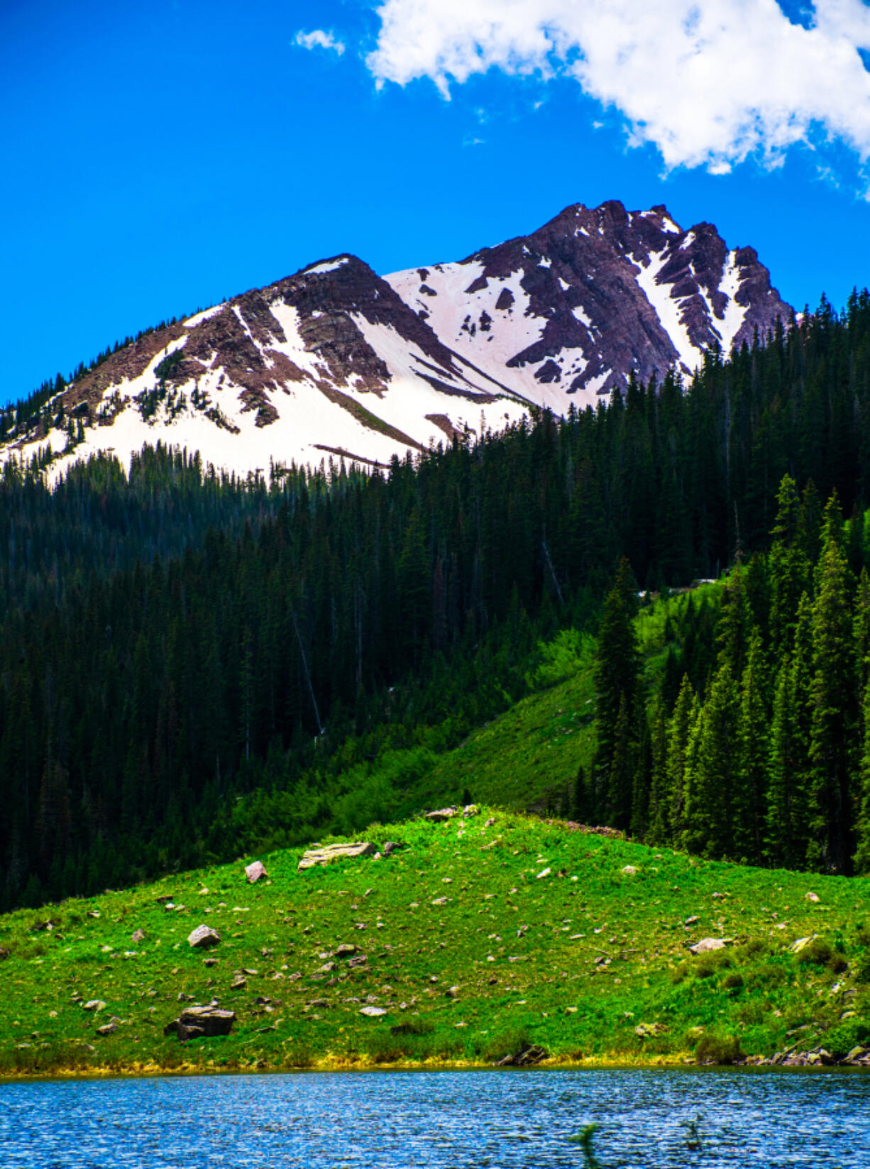 The San Juan Mountains, near Aspen, Colorado. Nearby campsites offer great views of the surrounding area, including a wraparound mountain view.