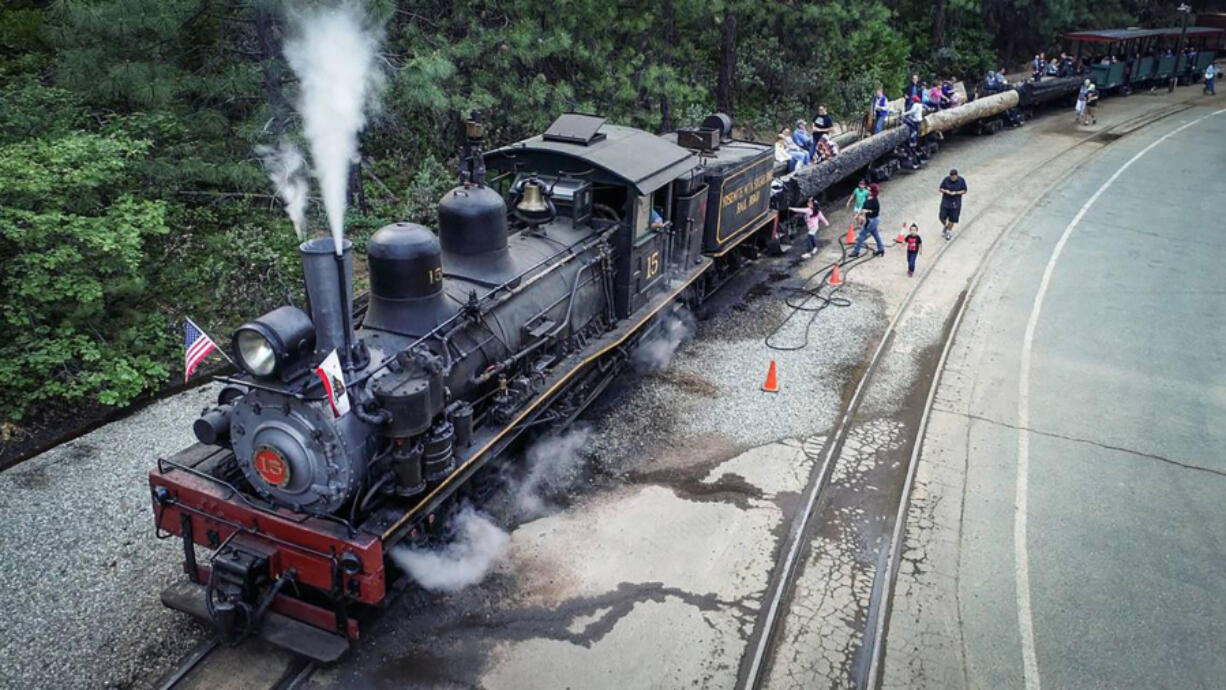 Passengers board before the No. 15 Shay locomotive before departs for a Yosemite Mountain Sugar Pine Railroad &ldquo;moonlight special&rdquo; excursion through the Sierra National Forest on June 6, 2019.