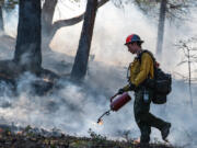 Firefighters undertake a prescribed burn at the Upper Applegate Watershed near Medford on Thursday, April 27, 2023. Such burns can help reduce the risk of large wildfires.