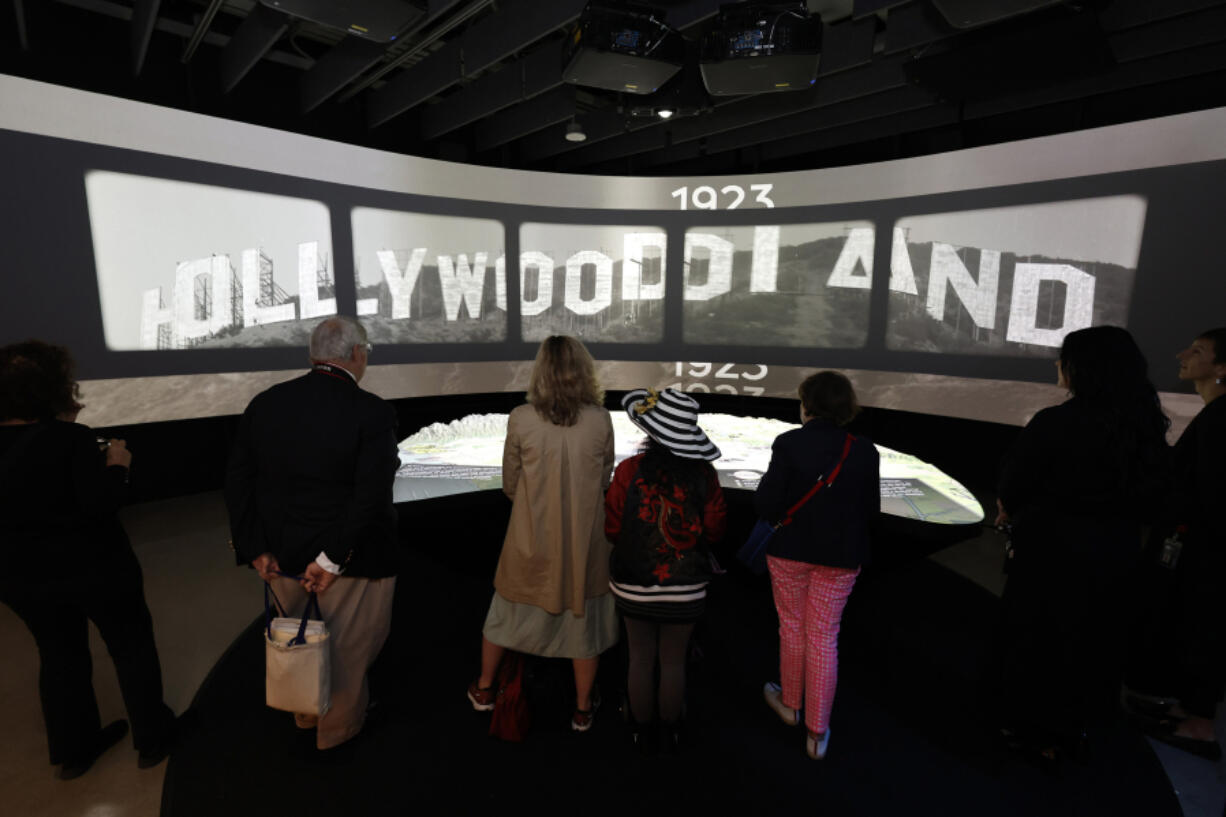 Guests look at one of the installations as the Academy Museum hosts &ldquo;Hollywoodland: Jewish Founders and the Making of a Movie Capital&rdquo; media preview at Academy Museum of Motion Pictures on May 16, 2024, in Los Angeles.