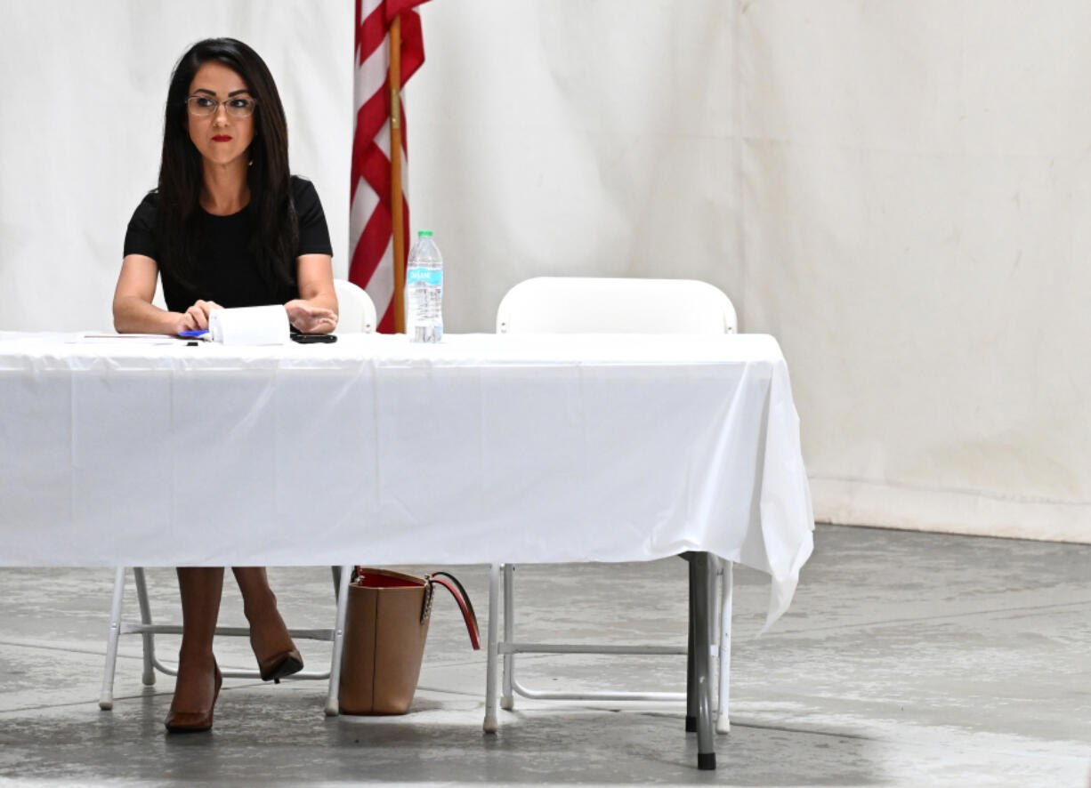 U.S. Rep. Lauren Boebert attends a debate between Republican candidates running in the 4th Congressional District primary race at the Stratton Activity Center in Stratton, Colorado, on June 6, 2024.