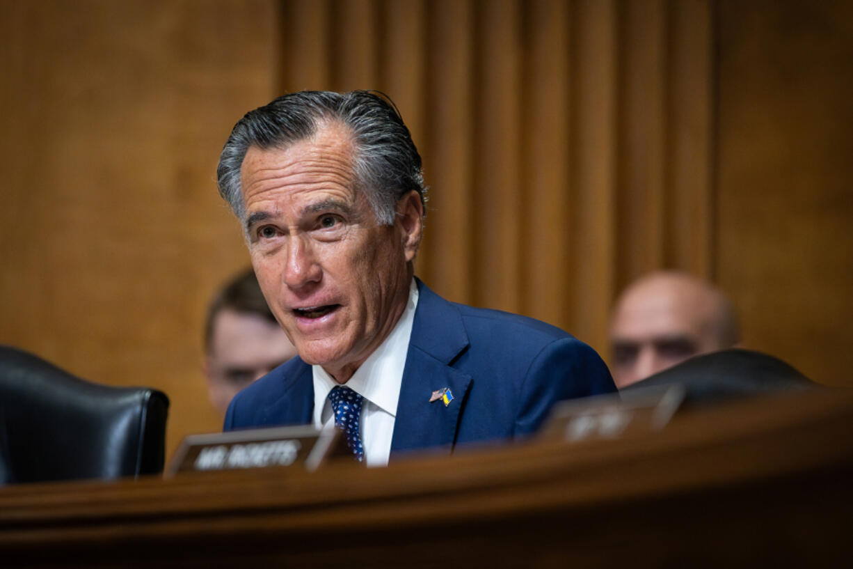 Sen. Mitt Romney (R-UT) questions Secretary of State Antony Blinken as he testifies about the fiscal year 2025 needs of the State Department during a Senate Foreign Relations Committee hearing. Washington, D.C., May 21, 2024. Opponents of the Israeli siege of Gaza disrupted the hearing in protest against Blinken&rsquo;s and the Biden Administration&rsquo;s continuing support for the war.