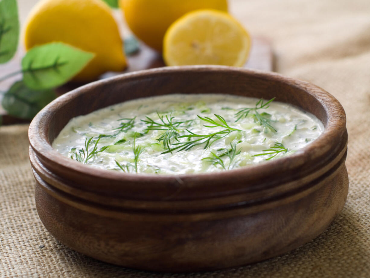 Traditional Tzatziki dip, made with yogurt or sour cream.