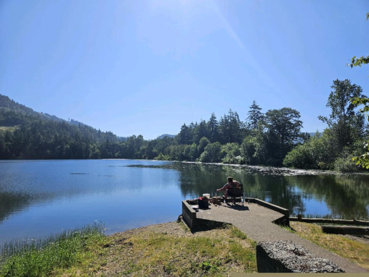 Kress Lake offers scenic views, good fishing, and four ADA fishing platforms. The access is level and very easy from the parking lot to the platforms.