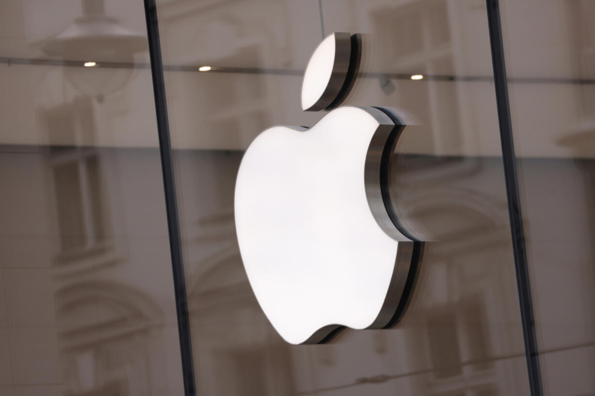 The Apple logo hangs on an Apple Store on March 25, 2024, in Berlin.