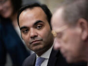 Director of the Consumer Financial Protection Bureau Rohit Chopra listens during a meeting of the Financial Stability Oversight Council at the U.S. Department of Treasury on Dec. 14, 2023, in Washington, D.C.