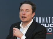 Elon Musk speaks on Dec. 16, 2023, at the Sant&rsquo;Angelo Castle in Rome.