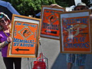 Rosalie and Ivo, of Baltimore, show directional signs to Memorial Stadium that once hung on lampposts. They brought them to the Maryland Zoo in Baltimore on Tuesday, June 17, 2024, where &ldquo;Antiques Roadshow&rdquo; was giving appraisals and filming three episodes for the show&rsquo;s 29th season.