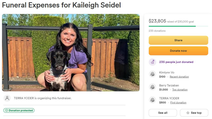 An online fundraiser for Kaileigh Seidel, who died in a boating accident in Portland over the weekend, has raised more than $28,000 to help pay for funeral expenses.