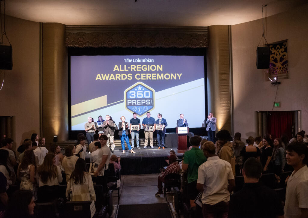 Student athletes are applauded Wednesday, June 5, 2024, during The Columbian’s All-Region Awards Ceremony at Kiggins Theatre.
