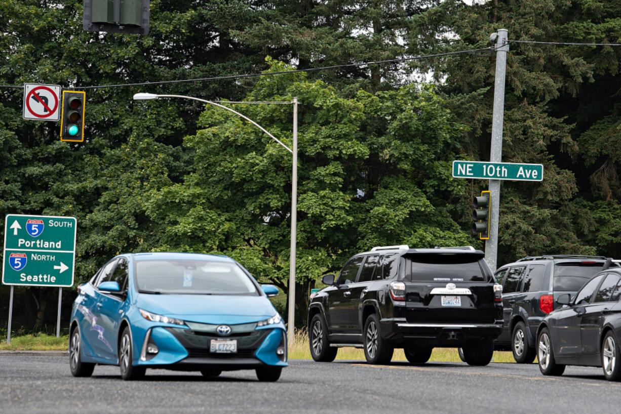 Drivers navigate the interchange at Interstate 5 from Northeast 179th Street in Ridgefield on Monday morning. An upcoming project aims to improve mobility for travelers by removing traffic lights and replacing them with roundabouts.