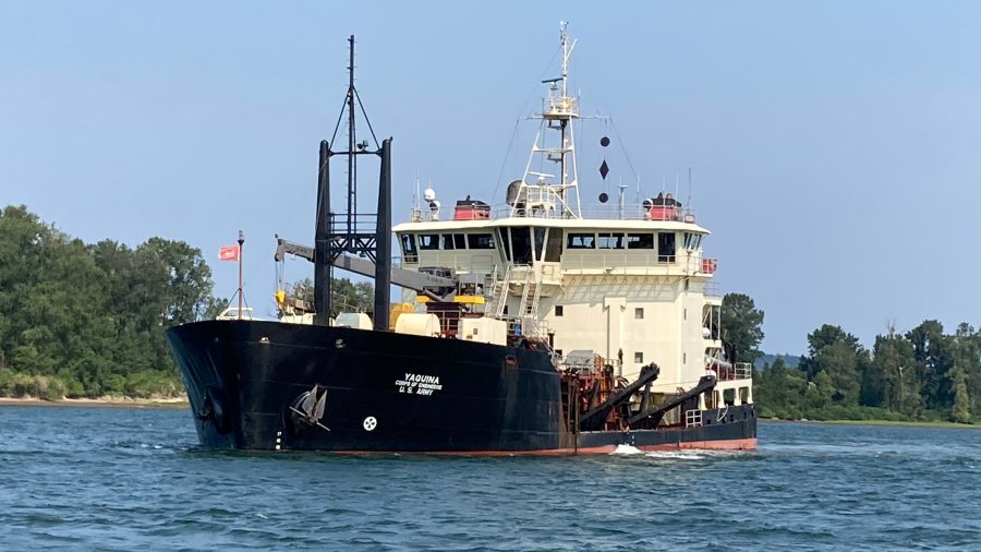 The Yaquina is one of two hopper dredges owned by the U.S. Army Corps of Engineers. The dredges work together to maintain the navigation channel up and down the Lower Columbia River each year. (Contributed by the U.S.