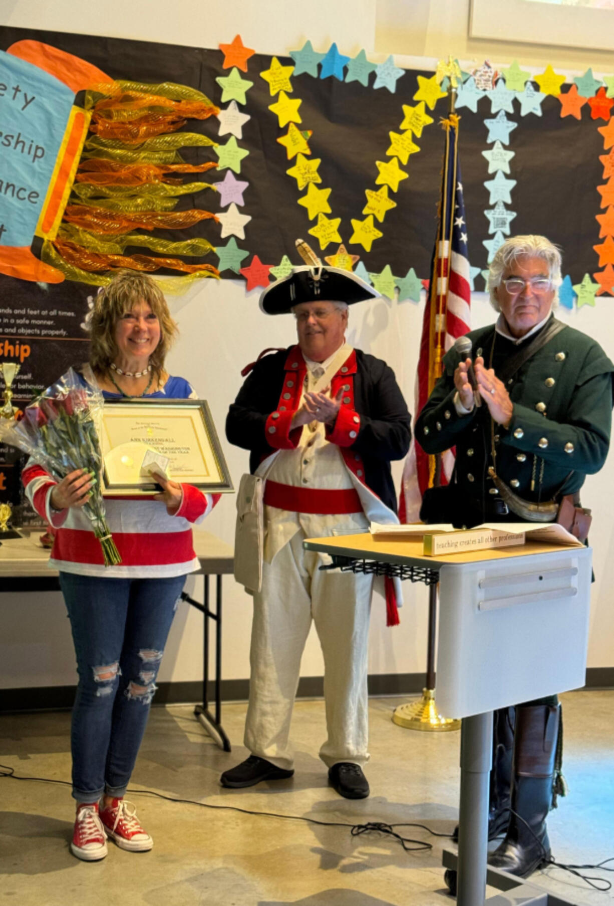 Fourth-grade teacher Ann Kirkendall has been named Southwest Washington Sons of The American Revolution History Teacher of the Year.