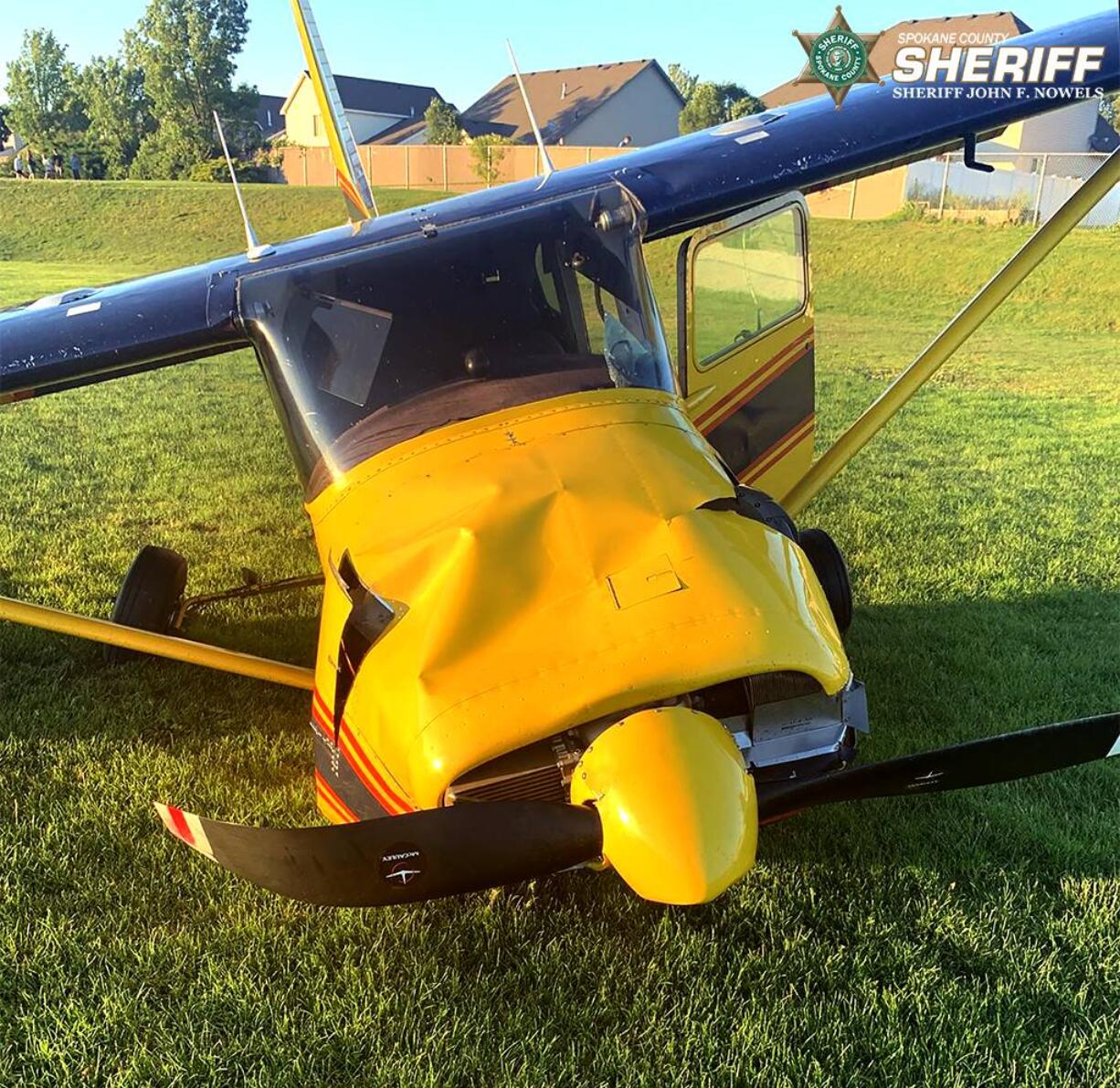 A plane crashed on the Horizon Middle School football field in Spokane Valley Monday. No one was injured.