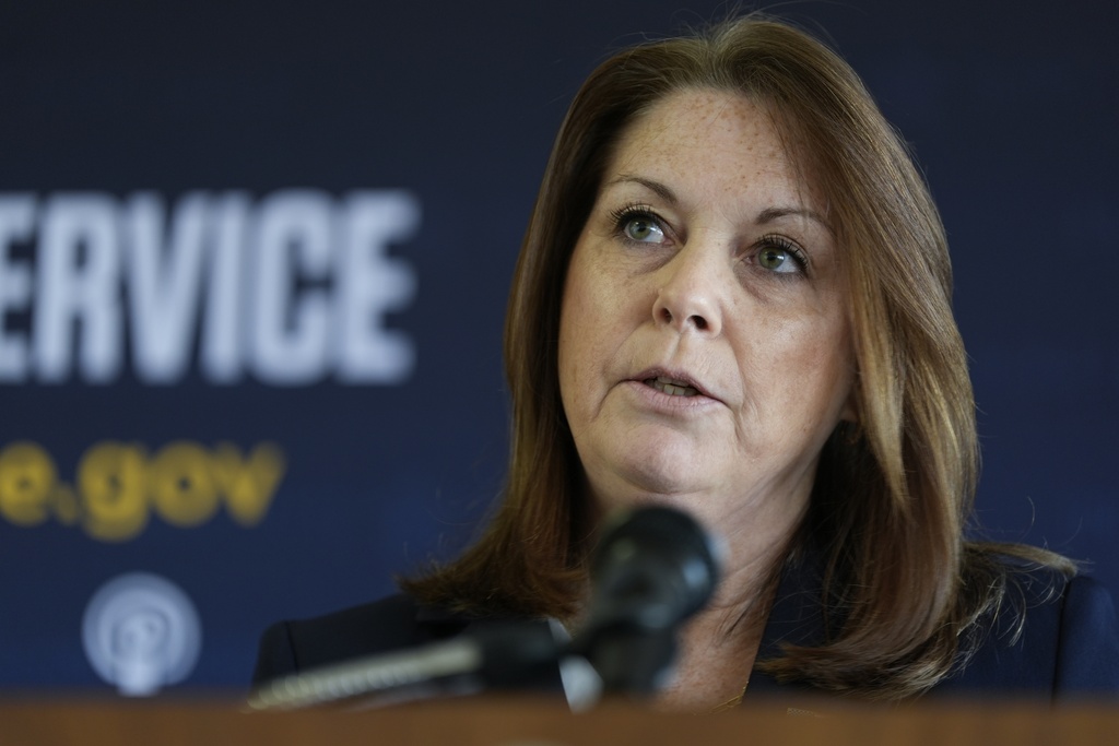 U.S. Secret Service Director Kimberly Cheatle speaks during a Republican National Convention security news conference Thursday, June 6, 2024, in Milwaukee.