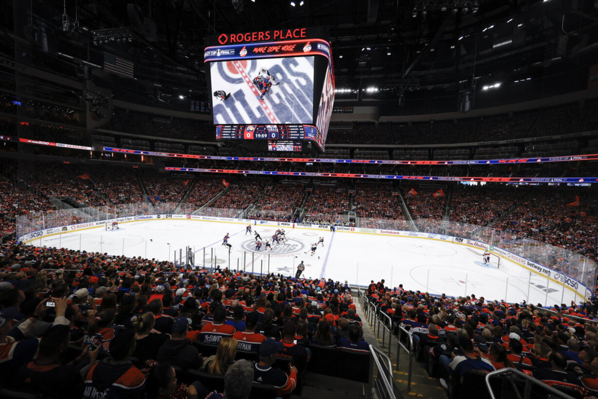 The puck drops as the Florida Panthers and the Edmonton Oilers start Game 4 of the NHL hockey Stanley Cup Final, Saturday, June 15, 2024, in Edmonton, Alberta.