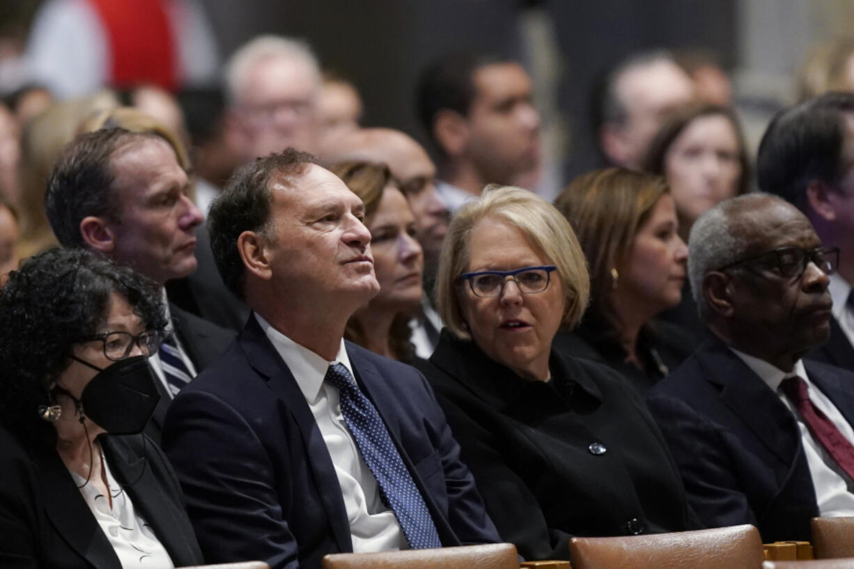 Supreme Court Justice Samuel Alito and his wife, Martha Ann Alito, attend a memorial service for Justice Sandra Day O&rsquo;Connor at the National Cathedral in Washington, D.C., on Dec. 19, 2023.